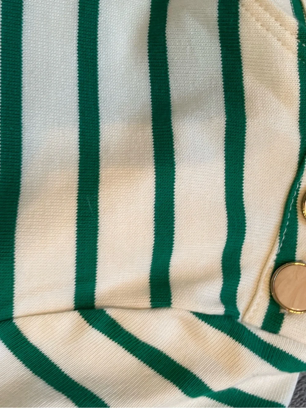 J.Crew Green Stripe Button-Shoulder Long Sleeve Top artist tee large